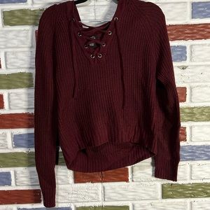 Rue21 Womens Maroon Cross Tie V Neck Cropped Sweater - Size Large
